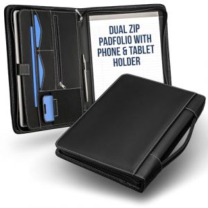 STYLIO A4 porte-documents noir &agrave; fermeture &eacute;clair avec poign&eacute;e de transport | Organiseur pour documents, iPad, tablette, carnet | Classeur professionnel en cuir pour hommes et femmes (Blitze Commerce, neuf)