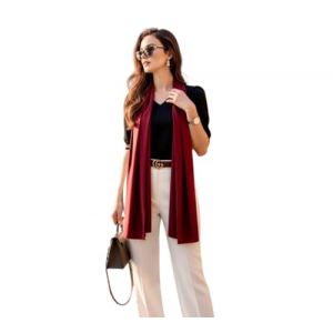 LA FERANI Foulard en soie pour femme - 100% soie - 180 x 90 cm - Couleur unie - Pour costume formel - Style professionnel - Cadeau pour elle, blanc 180x90 (Rouge fonc&eacute;) (LA FERANI, neuf)