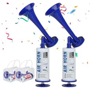 SUPAWAY Corne de supporter Klaxon sécurité Klaxon bateau Corne de brume portable Klaxon pompe à air Universel air horn avec fourre pour fête camping événements sportifs ne s'épuise Jamais Bleu-2Pcs (HUCI, neuf)