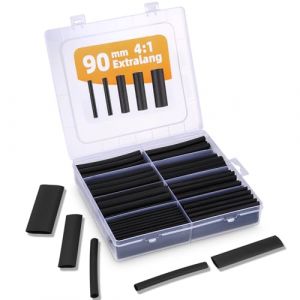 LEAZZLE 100 Pièces Kit de Gaine Thermorétractable Etanche, 90mm Extra-Longue, 4:1 Tube Thermoretractable à Double paroi, Gaine Thermo pour l'Isolation Électrique et les Connecteurs de Câble - Noire (BANFI LORENZO, neuf)