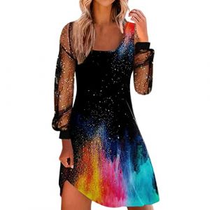 pvucpot Robe De Soir&eacute;E Robe Femme Chic et Elegant Midi Robes Femmes Sexy Paillettes Gaze Robes Decontract&eacute;e Imprim&eacute; A-Line Ample Robes de Soiree Bal Femme &Eacute;l&eacute;gante Cocktail F&ecirc;te Robes (goodups, neuf)