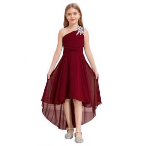 iiniim Enfant Fille Robe De Soir&eacute;e Mariage Une Epaule Robe De Fleur Demoiselle d'honneur Asym&eacute;trique Robes De C&eacute;r&eacute;monie Bapt&ecirc;me Bal 5-16 Ans Bordeaux 13-14 Ans (yunduantong, neuf)