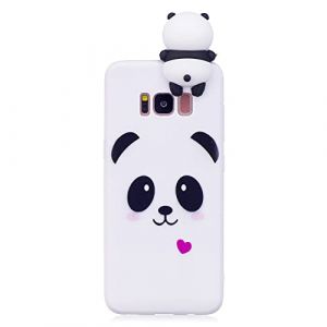 DasKAn Dessin Animé 3D Panda Silicone Coque Samsung Galaxy S8,Coeur d'amour Motif Animaux Ultra Mince Souple Fine Caoutchouc Housse de Arrière Antichoc Flexible Gel TPU Étui de Téléphone,Blanc#1 (DasKAn-EU, neuf)