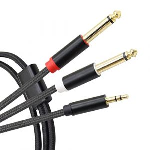 YACSEJAO C&acirc;ble audio st&eacute;r&eacute;o TRS 3,5 mm vers double 6,35 mm jack m&acirc;le 1/8 vers 1/4 m&acirc;le pour amplificateurs, guitare, piano &agrave; clavier, home cin&eacute;ma, console de mixage, &eacute;couteurs, 1 m (MINGSHOU, neuf)