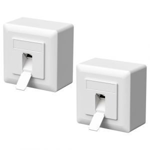 FGB Lot de 2 prises réseau universelles CAT6a - 1 port RJ45 - Pour montage en saillie ou encastré - 10 Gigabit Ethernet - Pour câble réseau réseau - Câble de pose - Blanc (FGB FR, neuf)