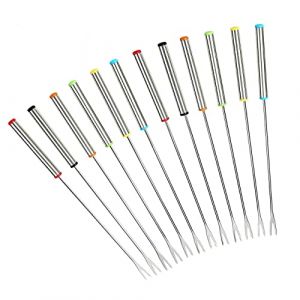 GuDoQi Fourchettes &agrave; Fondue en Acier Inoxydable, Lot de 12, B&acirc;tonnets &agrave; R&ocirc;tir Guimauve, Poign&eacute;e R&eacute;sistante &agrave; la Chaleur, Fourchettes &agrave; Fromage pour Fruits, Chocolat, Fondue, R&ocirc;tis (24cm) (WangChuan-HT, neuf)