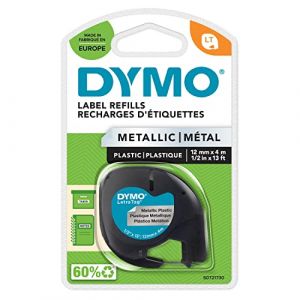 DYMO LetraTag &Eacute;tiquettes M&eacute;tallique Authentique | 12 mm x 4 m | Noir sur Argent | &Eacute;tiquettes autocollantes pour &eacute;tiqueteuse DYMO LetraTag (ABuro, neuf)