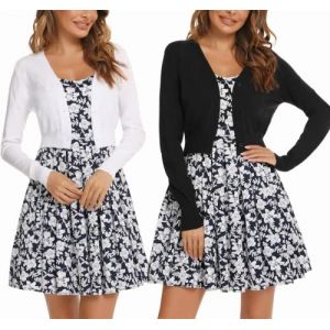 Boléro Femme Cardigan Court Gilet Veste Tricot Bouton Manches Longues pour Robe T Shirt Bretelle Chic Elégante Soirée Fête Décontracté Noir+Blanc S (Enjyam, neuf)