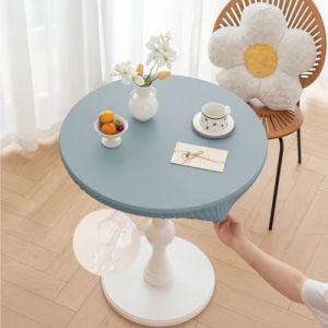 Morbuy Nappe Ronde Exterieur Imperméable Jardin Cuir PU Lavable Anti Taches Cuisine Nappe de Table pour Anniversaire Fête Table, avec Bord Élastique (Bleu,Table Diamètre 90cm) (Morbuy, neuf)