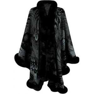 Suncadmious Femmes en Fausse Fourrure Manteau Châles Wrap Hiver Vintage Ouvert Avant Cardigan Poncho Cape Cape (Bleu,Une Taille) (Fengjiankeji, neuf)