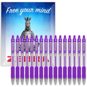 Zebra Pen Z-Grip Lot de 16 stylos &agrave; bille r&eacute;tractables &agrave; pointe de 1 mm dans un coffret cadeau en carton pour l'&eacute;cole, l'&eacute;criture, le travail, le bureau (violet) (OMGHC., neuf)