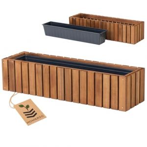 HOMERZO Jardinière rectangulaire en bois - Marron imprégné - Avec insert en plastique amovible - Jardinière pour balcon, jardin et terrasse (marron vertical, 86 x 23 cm, hauteur 20 cm) (HOMERZO, neuf)