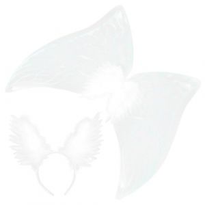 Healifty Set Ailes Ange Plumes Blanches avec Serre-t&ecirc;te pour Cosplay D&eacute;guisement de F&ecirc;te et Accessoires L&eacute;gers et Confortables pour Femmes (Madonna Tied, neuf)