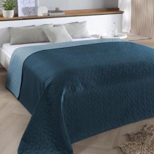 Delindo Lifestyle Couvre-lit Belford bleu, jet&eacute; de lit pour lit simple, uni, matelass&eacute;, 140 x 210 cm (Sch&auml;fer Home Textile, neuf)