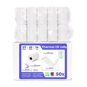 SWIPARO - Rouleaux thermiques Ec-Cash 57 mm x 14 m x 12 mm – Rouleaux de papier thermique – Rouleaux de tickets pour bankomat – Lecteur de cartes de crédit avec texte de charge SEPA (50 pièces) (Naruba Media, neuf)