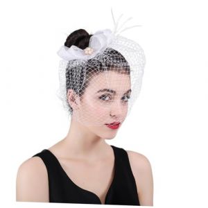 VICASKY Coiffe de mariage avec n&oelig;ud &eacute;l&eacute;gant filet de mari&eacute;e accessoires de cheveux chapeau voile blanc pour photos de mariage d&eacute;coration de cheveux de mariage coiffure festive pour mari&eacute;e (Belicious Helper, neuf)