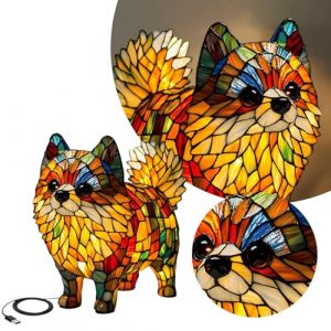 Lampe En Vitrail En Forme D'Animal,Lampe Vintage En Verre Teint&eacute; En Forme De Chien|,Veilleuse De Chevet En Forme D'Animal,Veilleuse D&eacute;corative Color&eacute;e Pour La Maison, La Chambre &agrave; Coucher (DaPongZhi, neuf)