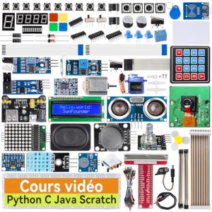 SunFounder Raspberry Pi Ultimate Starter Kit pour Raspberry Pi 4B 3B+ 400, Java Python C Scratch Node.js, Tutoriels d&eacute;taill&eacute;s en Ligne, 161 projets, 337 Articles (Module de cam&eacute;ra, Haut-Parleur) (MakerMaker, neuf)