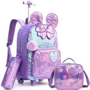 HTgroce Cartable a Roulette Fille, Sac Dos roulettes pour Filles, Sac a Roulette Fille pour Primaire Scolaire Cartable Roulette Fille CE2 (Lldaily EUR, neuf)