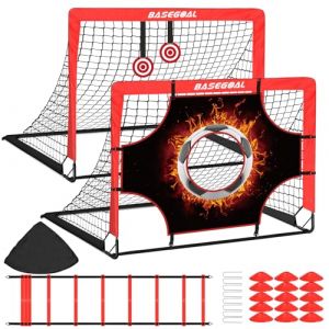 But de Foot, 3 en 1 Cage de Football Pliable avec Cible Suspendue, C&ocirc;nes, &eacute;chelle d'agilit&eacute;, &Eacute;quipement d'entra&icirc;nement de Football Adapt&eacute; &agrave; l'int&eacute;rieur ou &agrave; l'ext&eacute;rieur - 120x90x 90cm (BaseGoal Stor, neuf)