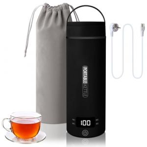 Petite bouilloire électrique de voyage, 500 ml/300 W, mini tasse à eau en acier inoxydable 316, chauffage automatiquement arrêté, avec couvercle réversible pour thé, café, lait de bébé (noir) (Suewidfay, neuf)
