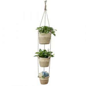 Navaris Cache Pot Plante Interieur - 3X Pot Plante Int&eacute;rieur Taille S M et L en Jonc de Mer avec Corde en Jute de 7 m Suspension Murale - Panier Decoratif pour Plantes Exterieur (SX-Commerce, neuf)