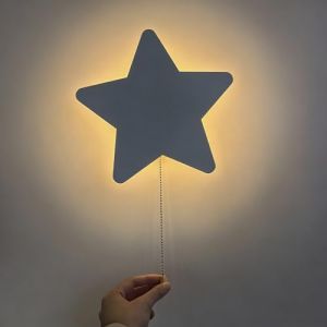 Chrasy Applique Murale LED Enfant 5W Nuage/&Eacute;toile Applique LED Veilleuse &agrave; Tirette Lumi&egrave;re Chaude Douce, Double Alimentation USB/Piles, en Fer Blanc pour Chambre B&eacute;b&eacute;, Lecture, D&eacute;corative (&Eacute;toile) (WanLianInc, neuf)