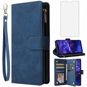 Asuwish Coque pour Huawei Mate 20 Lite Portefeuille avec Verre Tremp&eacute; et Porte Carte Chaine PU Cuir &agrave; Clapet &Eacute;tui Housse Support Hawaii Mate20 20Lite SNE-LX1 Protection T&eacute;l&eacute;phone Case Femme Homme Bleu (Asuwish Official Store, neuf)