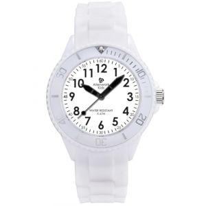 Alienwork Kids Montre Pédagogique Apprendre l'Heure Enfants Garçon Fille Blanc Bracelet en Silicone Noir Enfants Temps d'apprentissage Cadran Bracelet Lumineux (?Alienwork, neuf)
