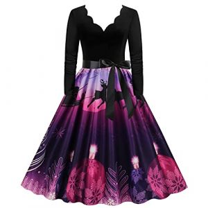 WVONIF Robe No&euml;l Femme Robe Moche Femme Automne Hiver Robe No&euml;l Rose Robe de Cocktail Vintage &eacute;l&eacute;gante Col Rond Jupe Pliss&eacute;e R&eacute;tro Rockabilly Ann&eacute;es 50 Robe de Soir&eacute;e Costume P&egrave;re No&euml;l Adulte (BAULMD（90% Big Promotion Without Discount Code ）, neuf)