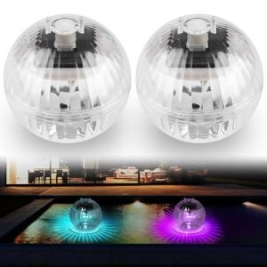 Lot de 2 lampes solaires flottantes pour piscine, éclairage solaire pour piscine à balles, éclairage de bassin, décoration de bassin, éclairage de piscine à couleurs changeantes pour l'extérieur (RAMONISA SHOP, neuf)