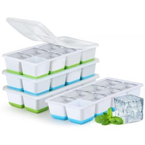 Grand Bac a Glacon, JRISBO 2 Pack Bac &agrave; Gla&ccedil;ons en Silicone avec Couvercle pour Boissons, Whisky et Nourriture B&eacute;b&eacute;, Moule a Glacon Empilable Reutilisable S&ucirc;r, Faciles &agrave; Retirer (2 Vert + 2 Bleu) (DACHEN FR, neuf)