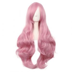Naturelle Perruque Perruque synthétique bouclée longue de 80cm/31.5 pouces, perruque rose en Fiber résistante à la chaleur d'aspect naturel, perruque longue et ondulée Cheveux Naturel (yizhishizizaichuangtou, neuf)