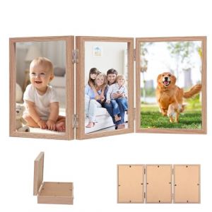 Triple Cadre Photo Pliable 3 Photos Cadre pour portrait Trois cadre photo Collage Pliable Multiple Photos Cadeau Famille Décoration Bois Moderne Cadre Photo Couleur Bois Naturel (10 x 15 cm) (BAIYANMO, neuf)