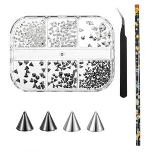 Lot de 6 clous d'oreilles en métal pour ongles - Style punk gothique - Mini cône - Bijoux pour ongles - Strass en alliage - Accessoires de design d'ongles (ZZXingMe, neuf)