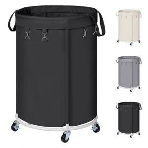 150L Grande Panier &agrave; Linge avec Roulettes, Chariot Linge Sale Rond avec Cadre en M&eacute;tal et Sac d'Oxford Imperm&eacute;able, Panier &agrave; Linge avec Poign&eacute;es pour Buanderie, Chambre, Salle de Bain, Noir (YIRUJIA, neuf)