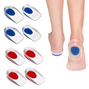 AQTAQ 4 paires de talonnettes en silicone, coussinets en gel, semelles orthop&eacute;diques en gel de silicone, soulagement de la fasciite plantaire, au talon et au tendon (grandes bleues et petites rouges) (AQTAQ-EU, neuf)