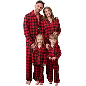 Amissz Pyjama de No&euml;l Famille, V&ecirc;tements de Nuit Costume Coton &agrave; Manches Longues Chemises + Pantalons Longs Sweat pour Rouge B&eacute;b&eacute;, 18-24 Mois (FUN RAYS SL., neuf)