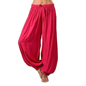 Pantalon Aladin pour femme en coton pour homme - Pantalon sarouel d'&eacute;t&eacute; l&eacute;ger - Pantalon long - Pantalon de yoga vintage - Couleur unie - Pantalon de pyjama - Pantalon de yoga, rouge, XL (Ru-xei, neuf)