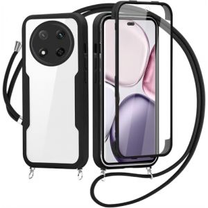FERLAN Coque avec Cordon pour Honor X9C/Honor X6 Pro, Collier Ajustable,Coque Antichoc Housse avec Protection &eacute;cran, 360&deg; Protection Case Robuste Double Bumper Etui Int&eacute;grale (Noir) (BiBoDan, neuf)