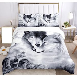 SHUAIG Housse de Couette Loup,Microfibre Parure de Lit Loup 3D Printing, Enfants en Lin Set 2 Taies d'oreiller(W1, 220x240cm) (WEIYAN-OUZHOU, neuf)