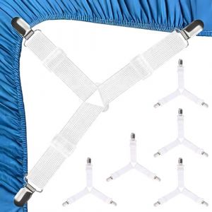 CATOR endeur Drap Housse, Set de 5 Pièces Blanches Aattache Drap Housse, Élastiques Ajustables Sangle Drap Housse avec Pinces Métalliques pour Draps de lit, Housses de Matelas, Coussins de Canapé (QUQU JIANING, neuf)