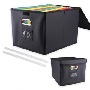 aupawdy Boîte de Rangement avec Couvercle pour Dossiers Suspendus DIN A4, Boîte de Rangement Pliable en Tissu avec Couvercle, Boite Rangement Document, 38x32x27 cm, Noir (Jinyer, neuf)