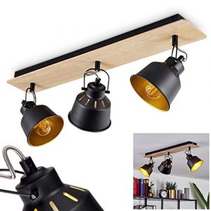 Plafonnier Safari, lampe de plafond moderne en métal/bois en noir/chrome/or/marron clair, luminaire au design rétro/vintage avec abat-jour réglable et effet lumineux, 3 flammes, E14, sans ampoules (hofstein, neuf)