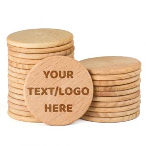 Lot de 30 &agrave; 1 000 jetons en bois personnalis&eacute;s de 3,8 cm, grav&eacute;s avec votre logo/texte ou image sur une copeaux de bois, parfaits pour bar, f&ecirc;te, mariage, &eacute;v&eacute;nements d'entreprise, promotions (Yhatsoer, neuf)