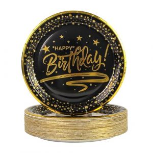 50 pièces Assiette Jetable Anniversaire 18cm, Noir Assiettes en Carton Vaisselle Jetable Anniversaire pour Barbecue Anniversaire Fête Douche de bébé Mariages (Anniversaire Noir, 18cm) (xinjuezhuangshi, neuf)