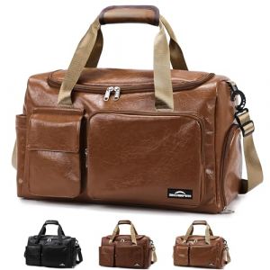 ZIOISNM Sac Sport Homme en Cuir PU, Sac de Voyage pour Homme Dispose de Multiples Compartiments, Adapt&eacute; au Fitness, &agrave; Un Usage Quotidien et Aux Courts Trajets, Sac de Voyage (Marron Clair) (ziosinm, neuf)