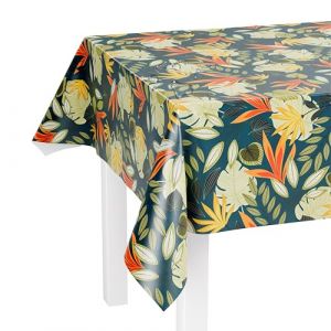 LILENO HOME Nappe lavable au m&egrave;tre - 160 x 140 cm (bord coup&eacute;) - Motif Nordic Leaves bleu - Nappe en toile cir&eacute;e imperm&eacute;able - Id&eacute;al comme nappe ou chemin de table de bi&egrave;re (Discount-Deal24, neuf)