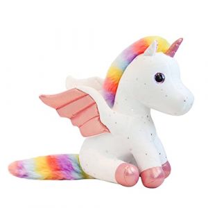 Mislaxy Licorne en Peluche Arc-en-Ciel Multicolore Ange Licorne Pégase Kawaii Oreiller Licorne Doux Cadeau Anniversaire Noël, 23CM (Blanc) (weiterpei, neuf)