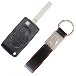 KASER Coque Clé Télécommande Plip Compatible pour Peugeot 807 1007 per Citroen C8 Remplacement de 3 Boutons avec Porte-clés en Cuir CE0523 Lame sans rainure (SALTY PEAR LIMITED, neuf)